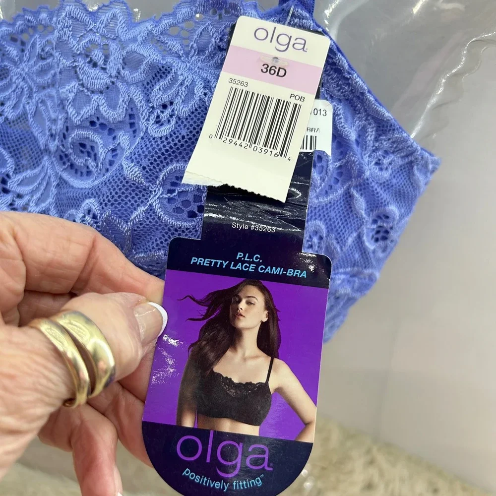 Olga Pretty Lace Cami-Bra 35263 Blue Underwire Full Coverage 36D NWT - Picture 2 of 5